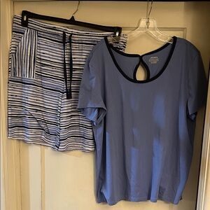 Jockey Blue Top and Striped Shorts Pajama Set